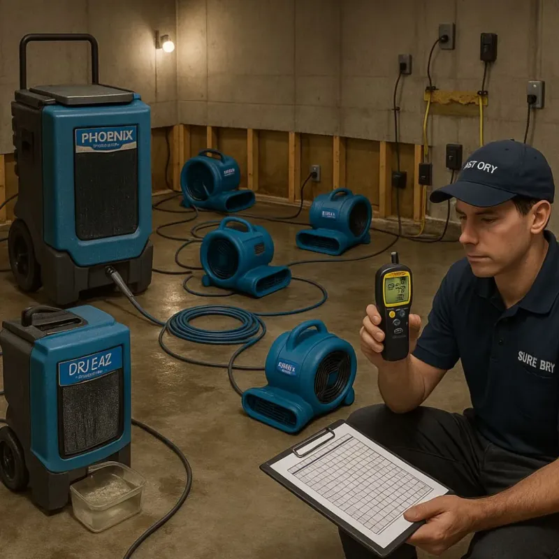 Structural Drying and Dehumidification process in Sundown, TX